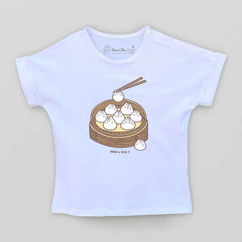 Kid-麻糬兔小笼包小孩T-shirt (白色) - 童装上衣 - 棉．麻 白色
