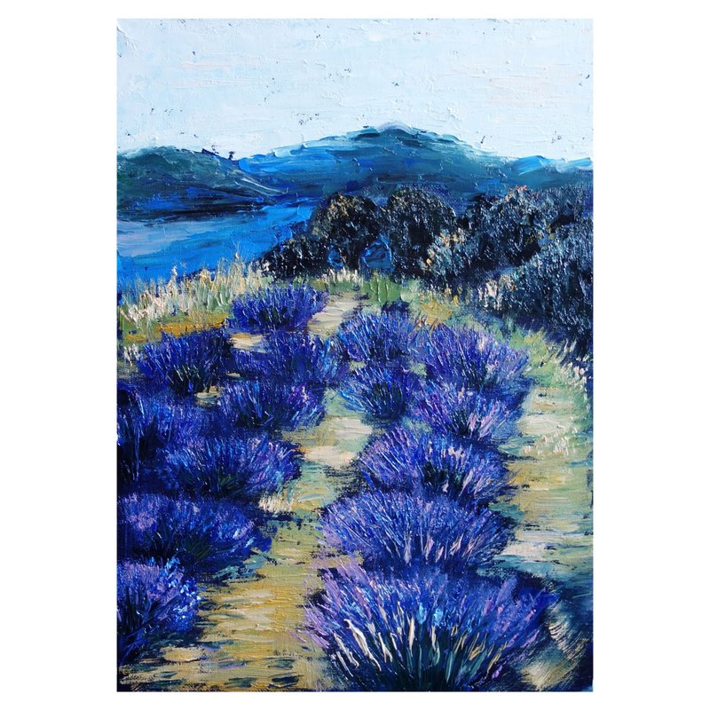 Lavender Fields Painting Oil Landscape Original Art 油畫原作 Meadow Artwork - 海报/装饰画/版画 - 其他材质 多色