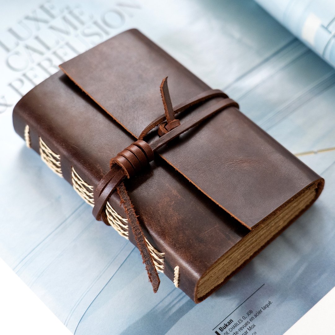 笔记本/手帐 真皮 Leather Journal, Vintage Bookbinding (Dark Brown) - 笔记本/手帐 - 真皮 