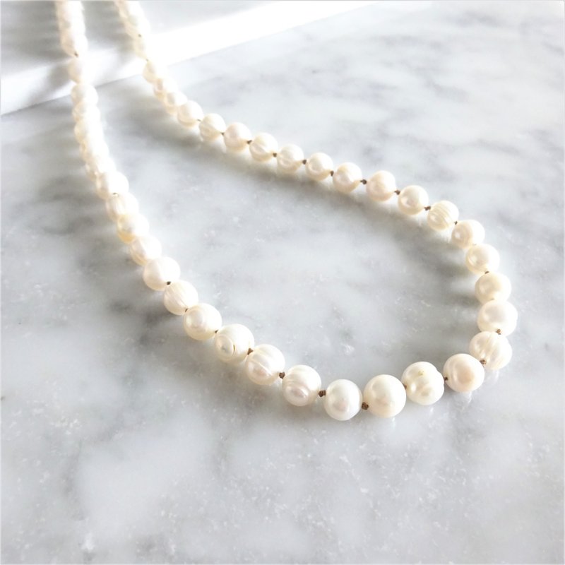 14kgf * peach shape baroque pearl all knot necklace / bracelet - 项链 - 宝石 白色