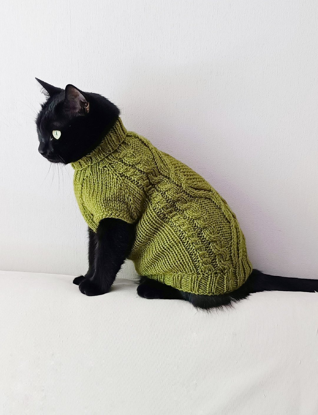 电缆猫毛衣 Sphynx 服饰 羊毛猫毛衣 高领宠物毛衣 - 衣/帽 - 羊毛 