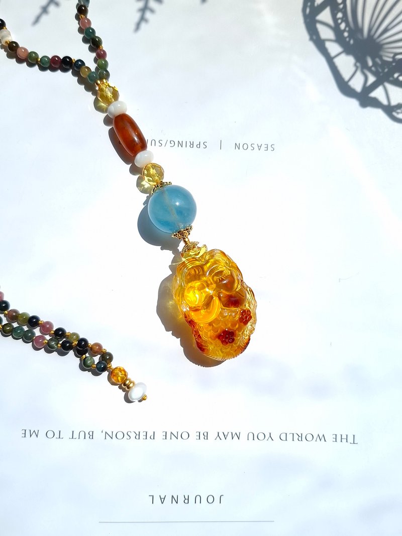 (童话美人鱼) 波罗的海俏色萌版 &海蓝宝碰撞 Y字垂坠式珠串项链 - 项链 - 其他材质 多色