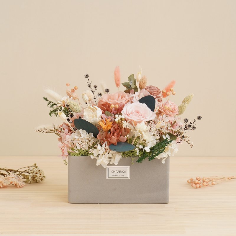 嫩粉色香槟粉-四季田园-干燥花盆栽-开幕盆栽-乔迁礼物 - 干燥花/捧花 - 植物．花 粉红色