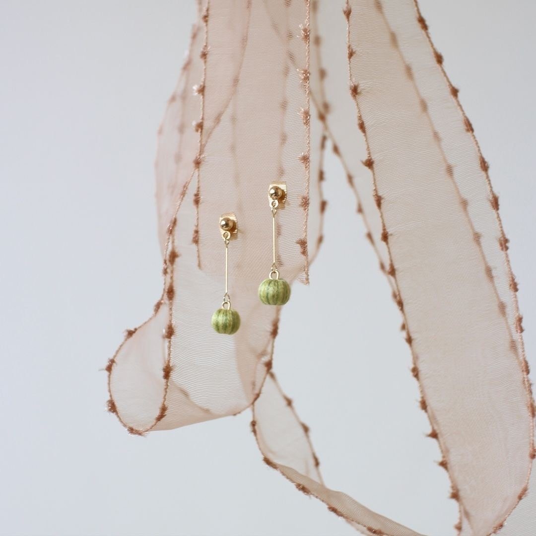 串珠耳饰_果实系列/甜瓜绿/beading earing - 耳环/耳夹 - 绣线 绿色