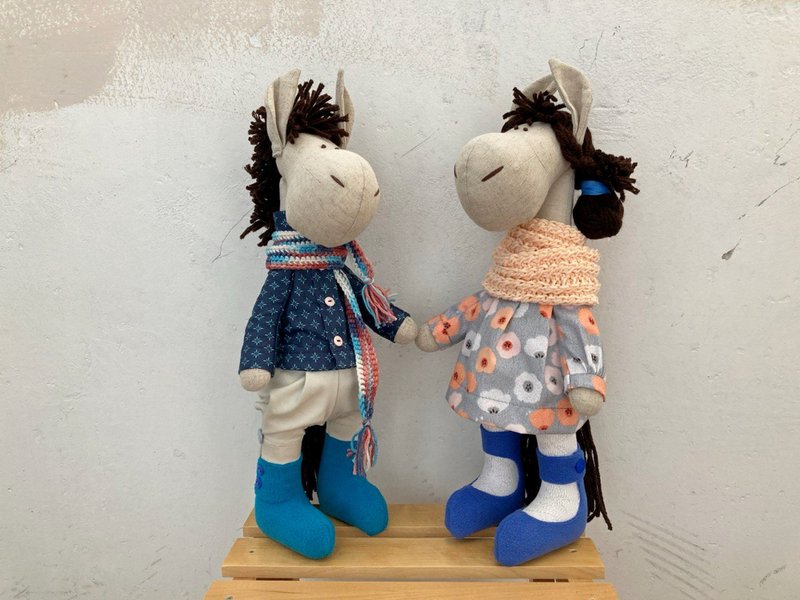 2026 龙年吉祥物，新年礼物，一对手工马儿 - 玩具/玩偶 - 亚麻 蓝色