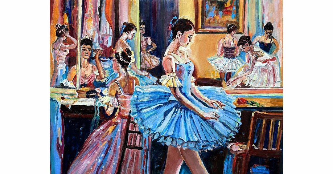 油畫原作 Ballerina Painting Original Art 油畫 Oil Painting Oil on Canvas Wall Decor - 墙贴/壁贴 - 其他材质 蓝色