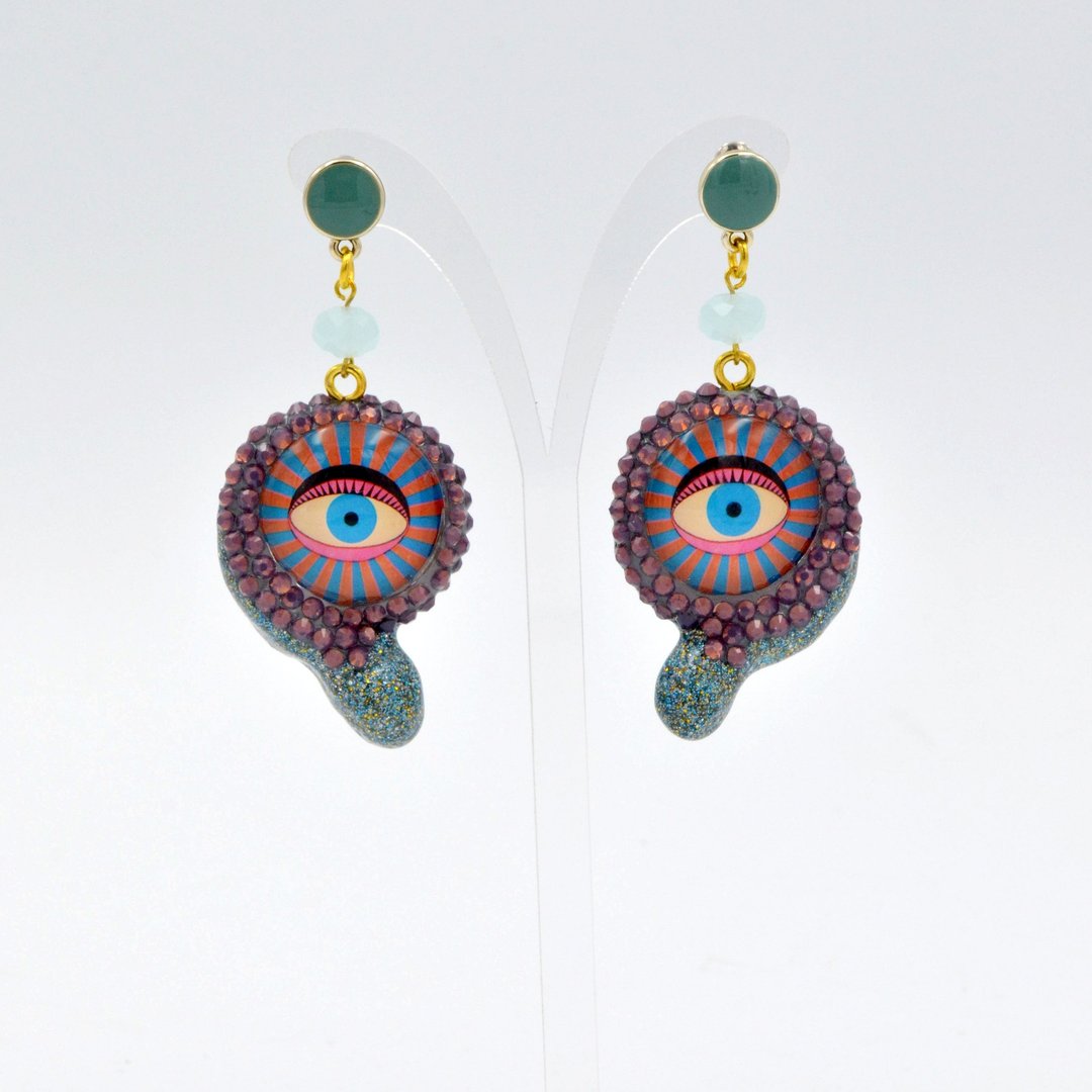 TIMBEE LO 逗号眼睛水滴耳环 施华洛紫蛋白石水晶 SWAROVSKI CRYSTAL - 耳环/耳夹 - 宝石 绿色