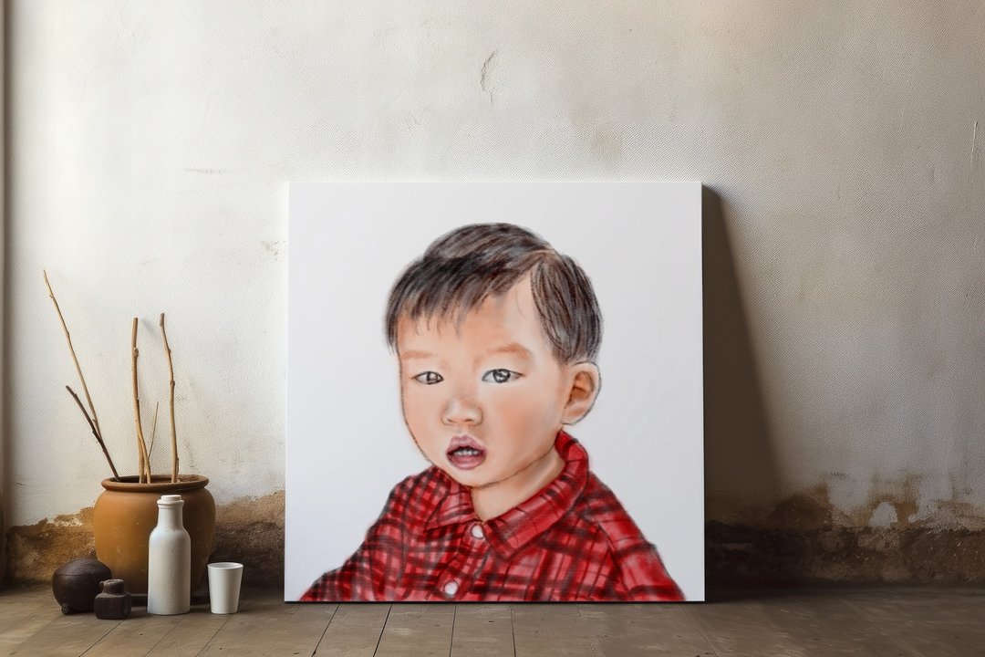 客制化礼物 照片定制人像画布 似颜绘肖像家庭情侣生日有框无 - 订制画像 - 聚酯纤维 白色