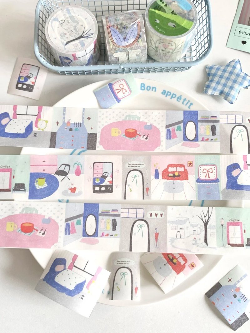 小慵懒 私の家 塩顏繪畫 和紙膠帶 10米卷 - 纸胶带 - 其他材质 多色