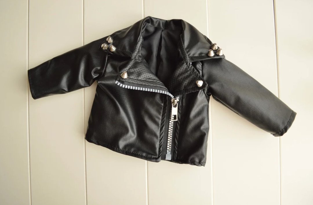 Newborn leather jacket photo prop. Black newborn props. Biker newborn outfit - 亲子装 - 其他材质 黑色