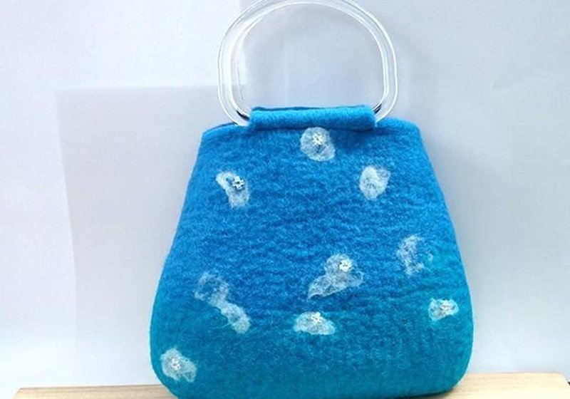 Kurage Kurage felt bag CS0133 - 手提包/手提袋 - 棉．麻 蓝色