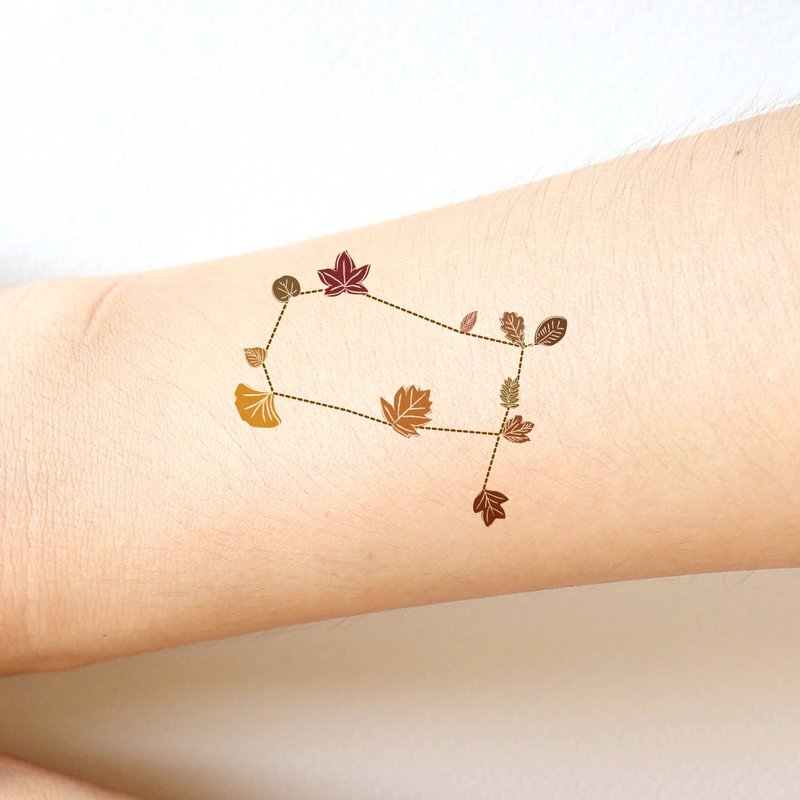 Gemini The Twins Cute Zodiac sticker tattoo in Autumn leaves style. - 纹身贴 - 纸 咖啡色