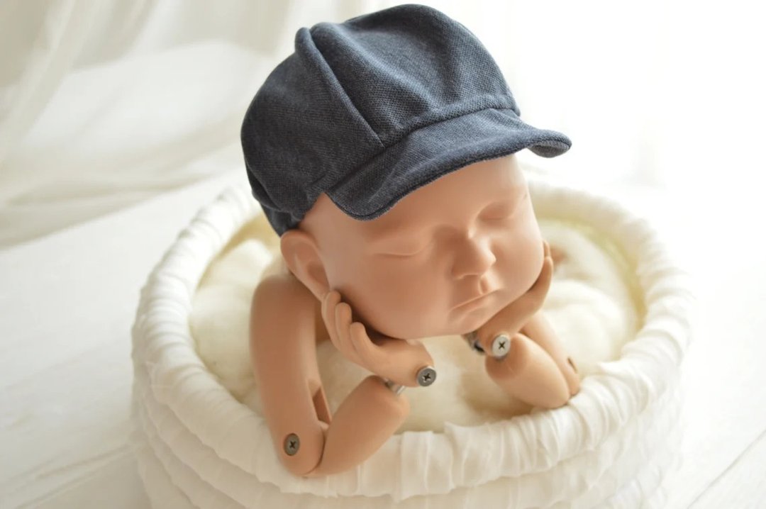 Newborn boy navy newsboy cap photo prop. Navy blue baby boy hat - 婴儿帽/发带 - 其他材质 蓝色
