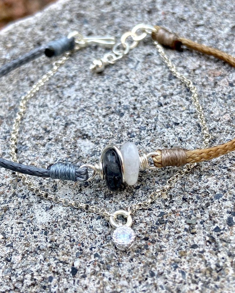 定制水晶蜡绳纯银链组合设计 - 手链/手环 - 纯银 