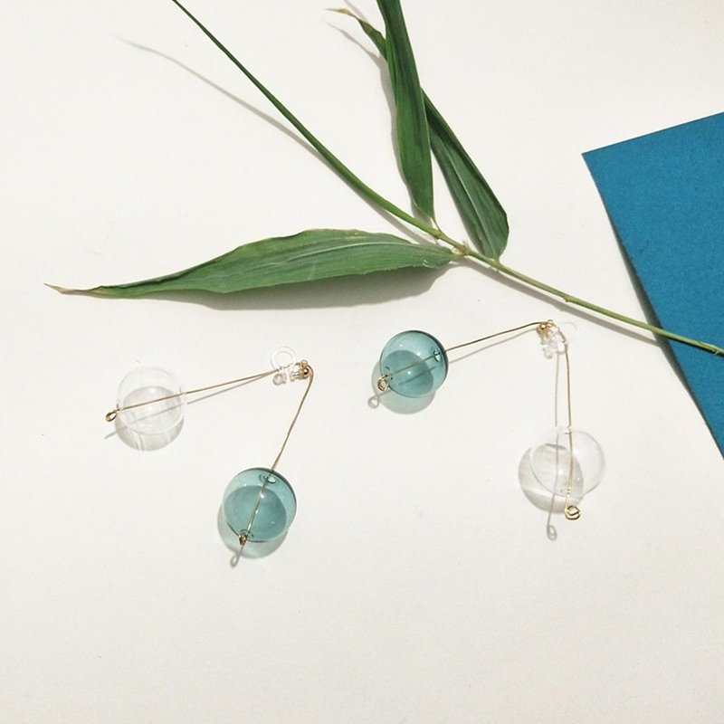 墨綠色玻璃泡泡耳夾 樹枝耳環 無耳洞 - 耳环/耳夹 - 玻璃 绿色