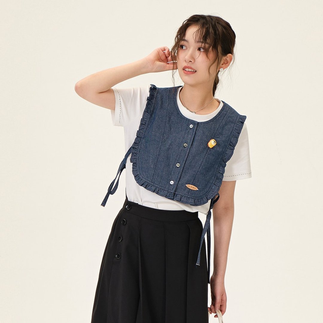木耳边系带牛仔背心|背心|春夏款|Sora-921 - 女装背心 - 棉．麻 蓝色