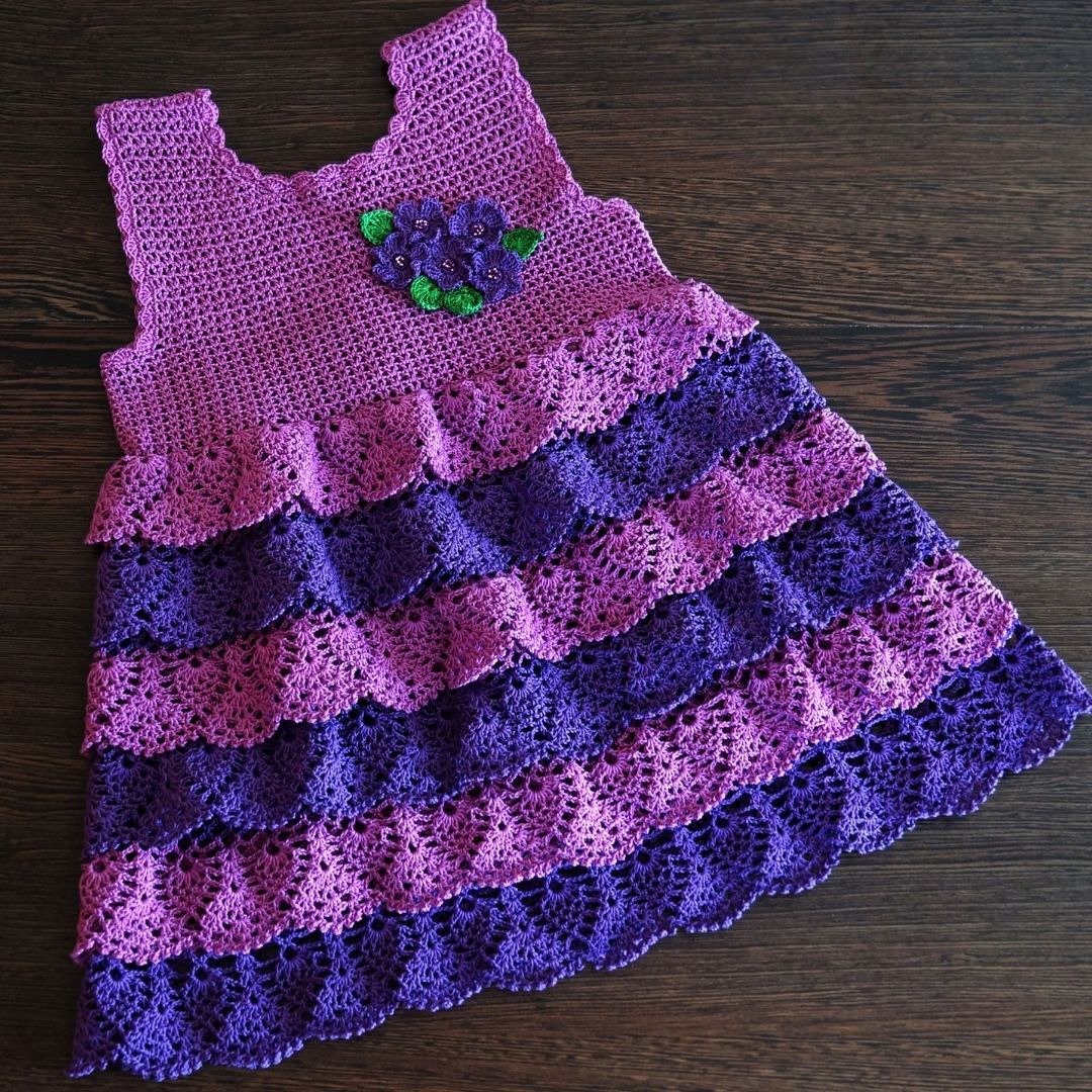 Crochet baby girl dress pattern, toddler flower summer sundress digital download - 编织/刺绣/羊毛毡/裁缝 - 棉 紫色