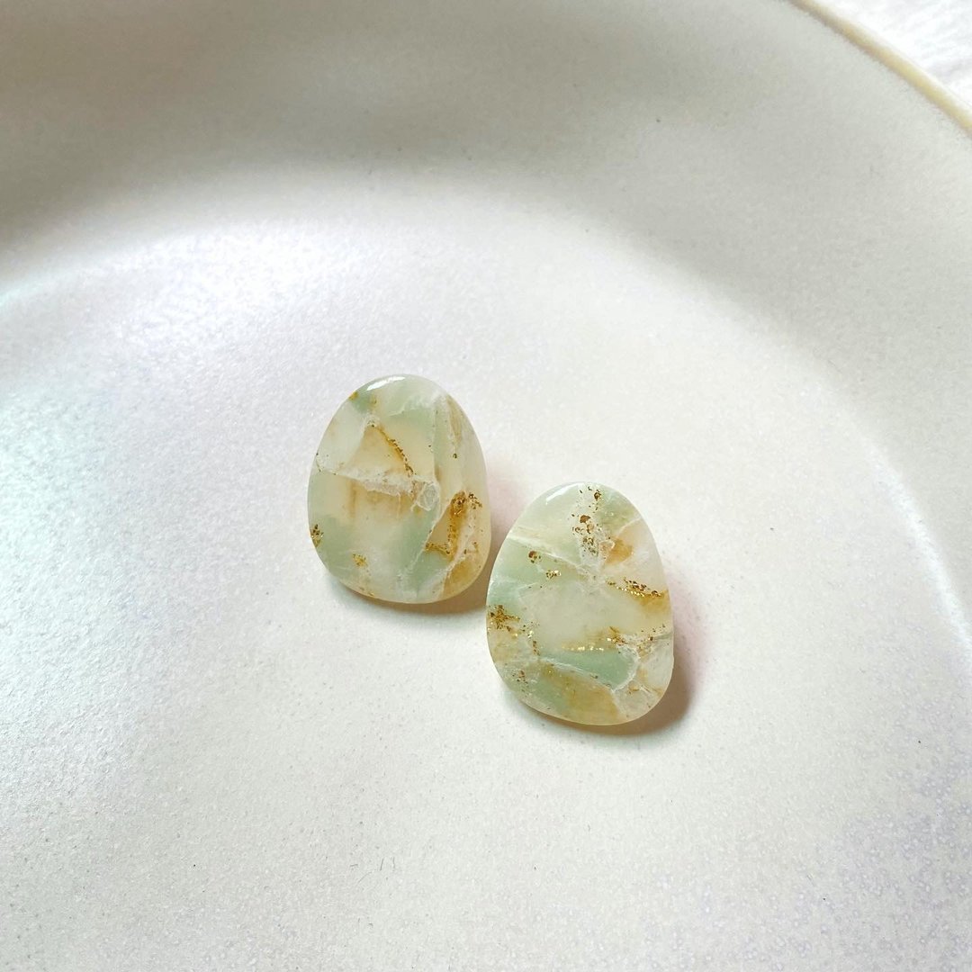 手作软陶耳环 解忧系列 不规则形 耳针耳夹 - 耳环/耳夹 - 陶 绿色