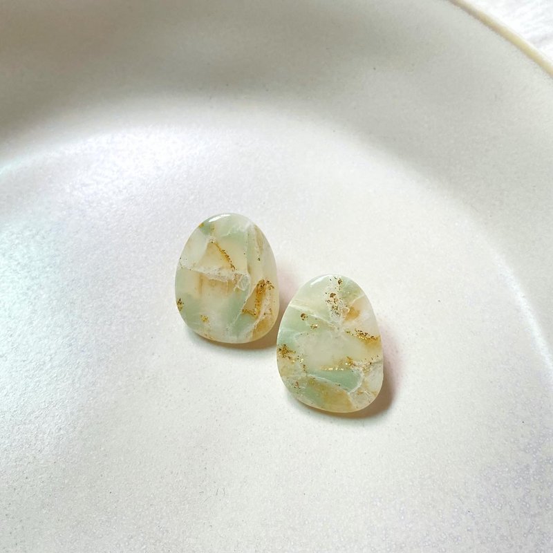 手作软陶耳环 解忧系列 不规则形 耳针耳夹 - 耳环/耳夹 - 陶 绿色
