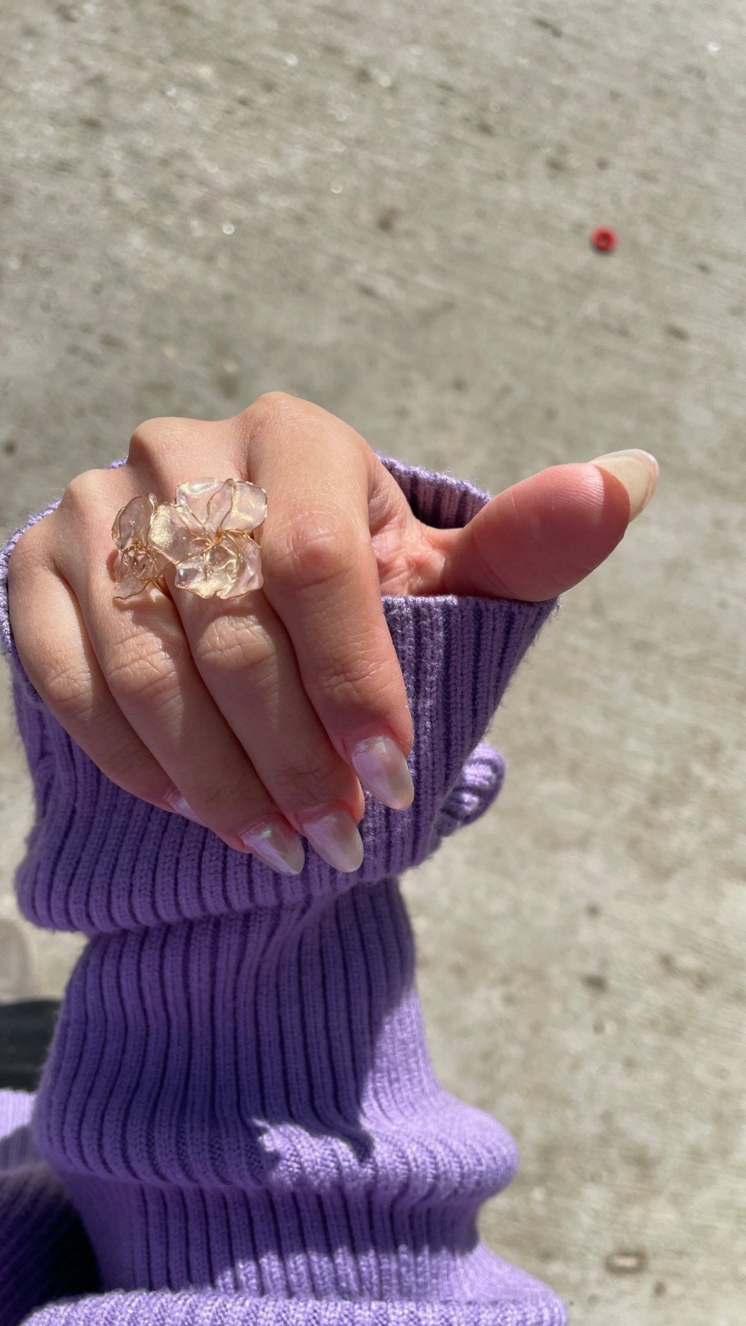重工玫瑰金滴胶小花开口戒指淡水珍珠 - 戒指 - 树脂 粉红色