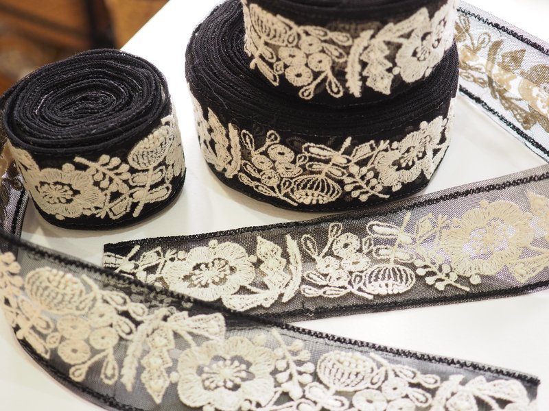 原创蕾丝丝带【花卉系列】黑色 50cm 北欧图案 53mm宽 - 零件/散装材料/工具 - 棉．麻 黑色