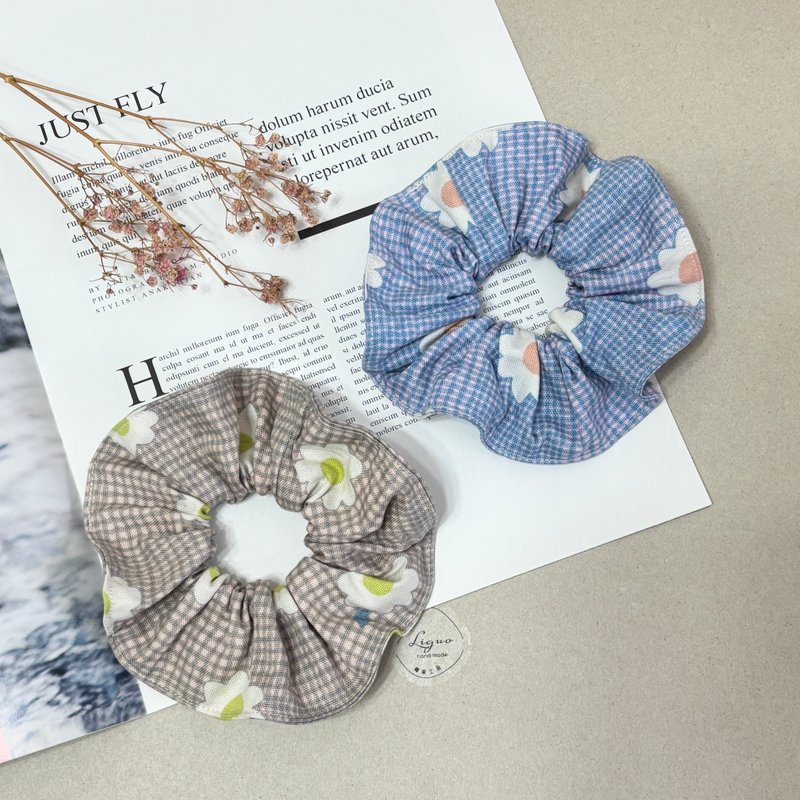 格子花 | 大肠圈 - 发饰 - 棉．麻 粉红色