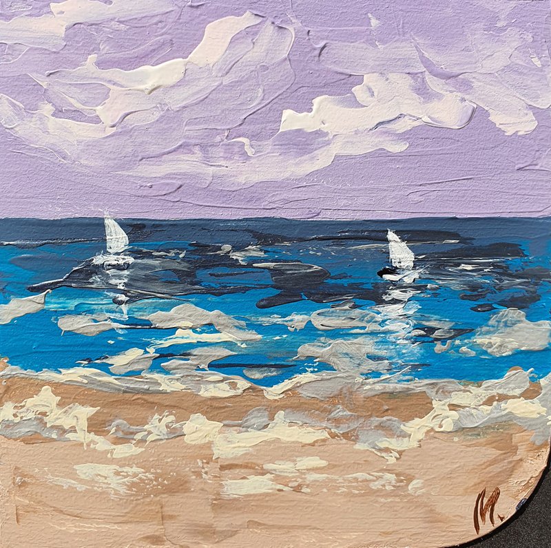 海景画帆船赛游艇原创艺术旅行船墙壁艺术小亚克力 - 海报/装饰画/版画 - 其他材质 蓝色