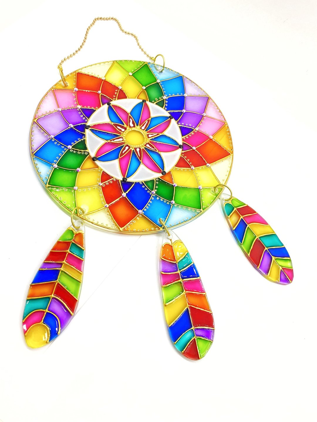Dreamcatcher Suncatcher 彩色玻璃曼陀罗窗口悬挂冥想瑜伽 - 墙贴/壁贴 - 玻璃 多色
