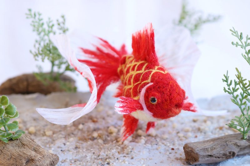 Needle felting goldfish Wakin fish aquarium Japan Christmas - 玩偶/公仔 - 羊毛 红色