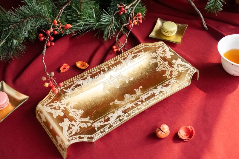 送礼首选【皇室莳花─点心盘】午茶│文具 - 盘子/餐盘/盘架 - 玻璃 金色