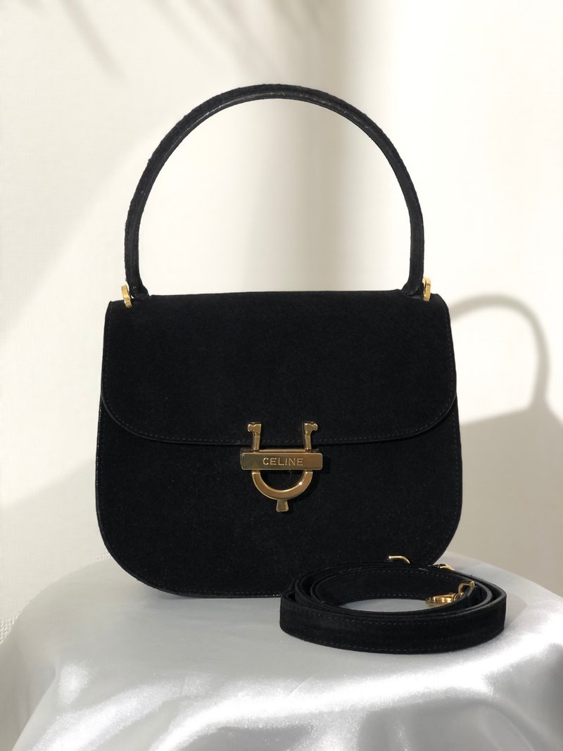 【 日本直送 名牌中古包 】CELINE  સેલિન 马衔扣 麂皮 2way 手提包 黑色 vintage 古董 47tmub - 侧背包/斜挎包 - 真皮 黑色
