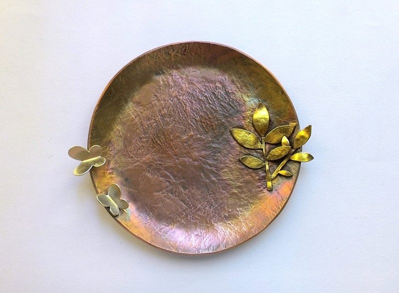 【日常。器】手制红铜小碟-小小蝴蝶 - 蜡烛/烛台 - 铜/黄铜 咖啡色