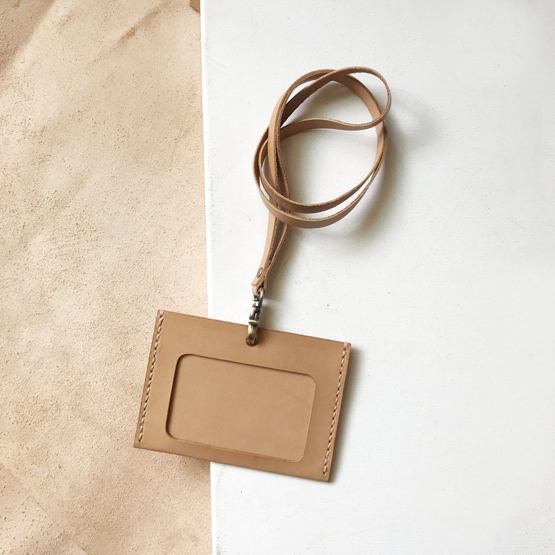 识别证卡套+颈带_横式_双卡层_浅棕 - 证件套/卡套 - 真皮 橘色