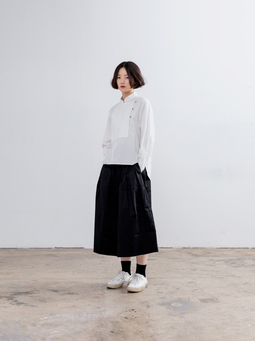 #694 白色纯棉中式开襟长袖衬衫 - 女装衬衫 - 棉 白色