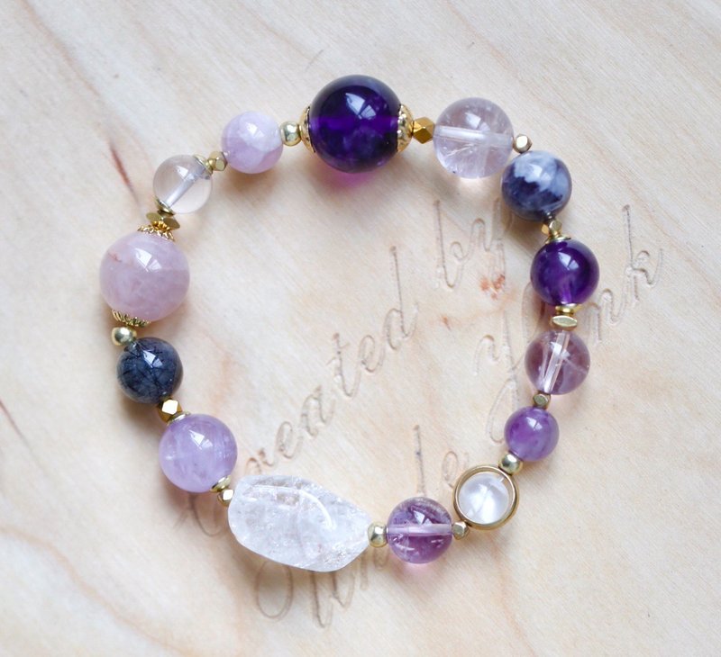 ||紫韵|| 沉静能量系列。月光石/紫水晶/粉晶/超七/紫锂辉/发晶 - 手链/手环 - 水晶 紫色