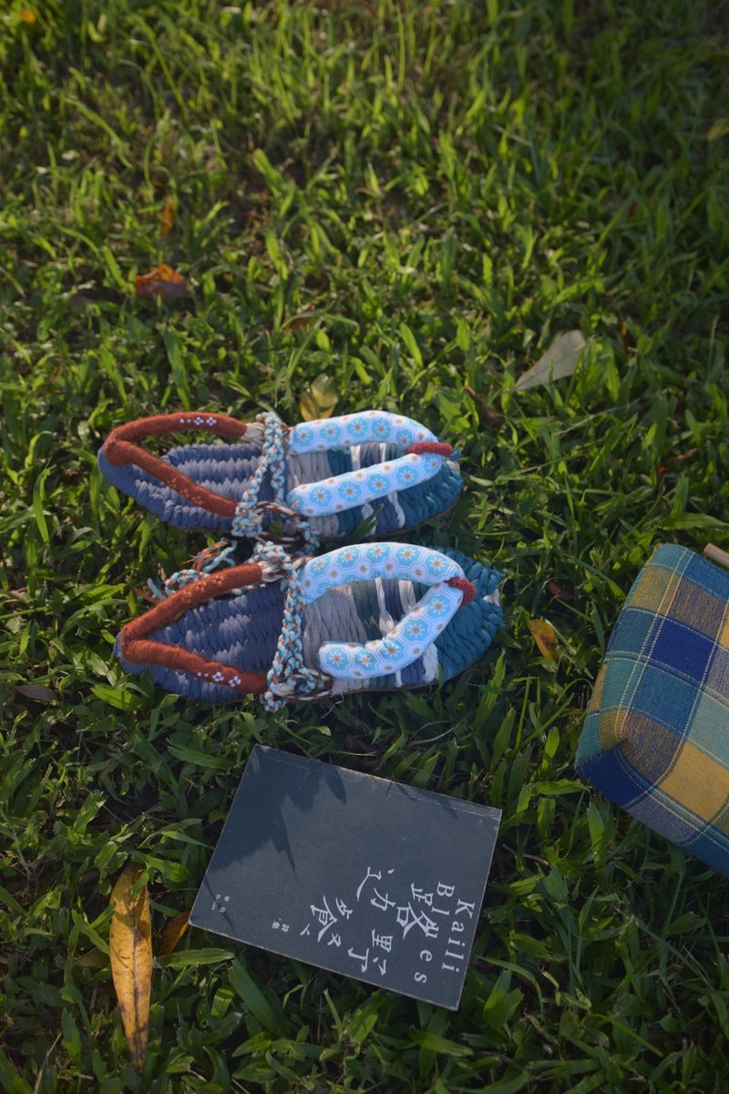 海蓝宝石 / 琼麻手工布草履_草凉鞋手工鞋 | 唯一尺寸现货 - 男女凉鞋 - 棉．麻 蓝色
