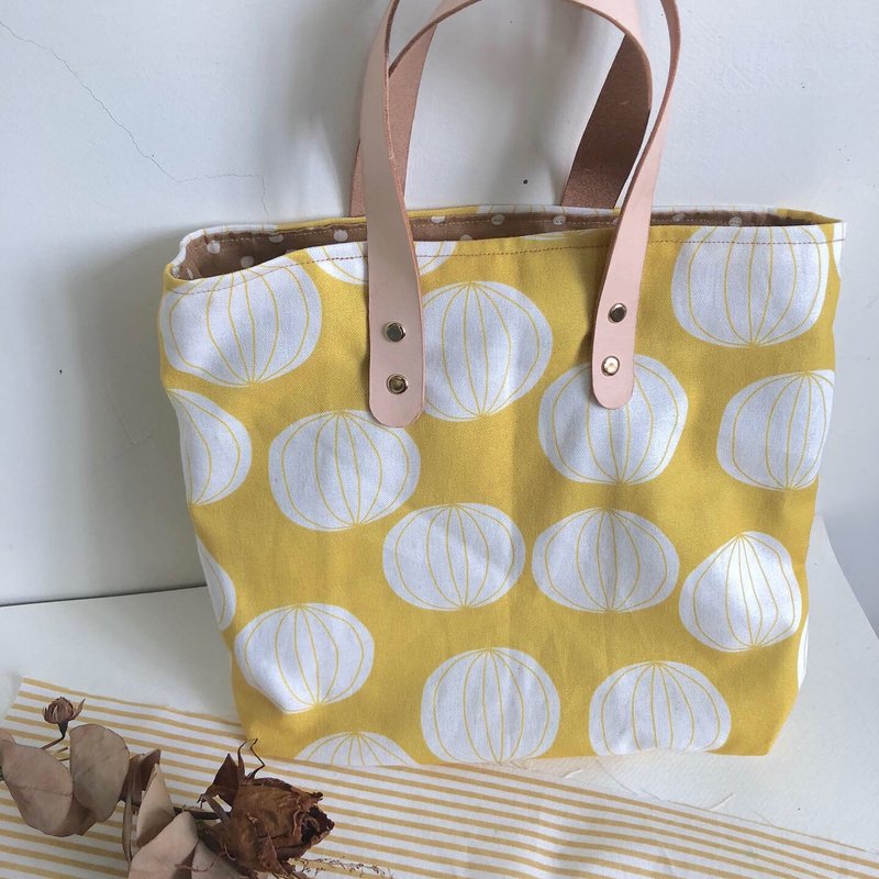 韩国zentex灯笼花布手提袋 - 手提包/手提袋 - 棉．麻 黄色