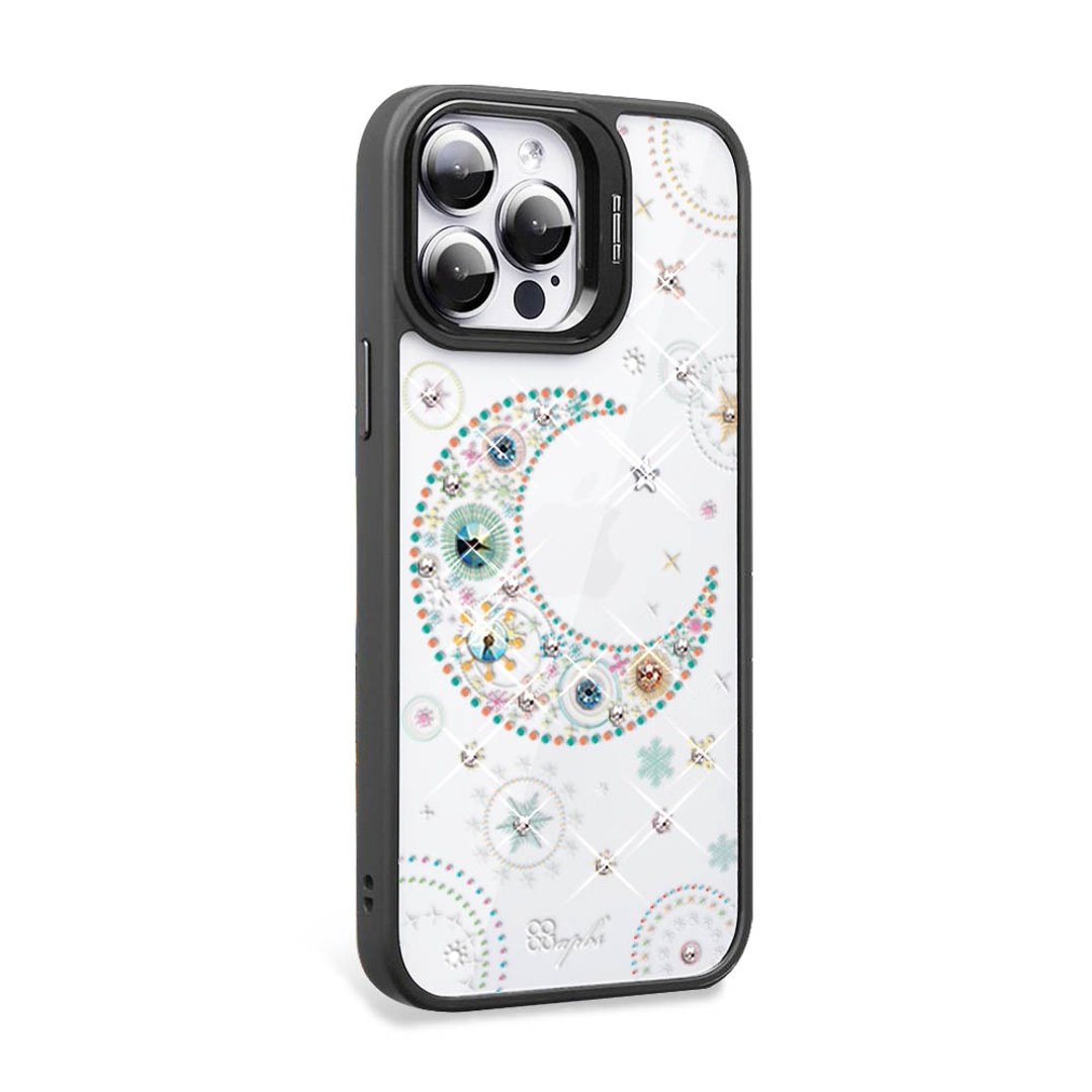 iPhone 15系列 防震双料隐形立架彩钻手机壳-星月-黑框 - 手机壳/手机套 - 其他材质 多色