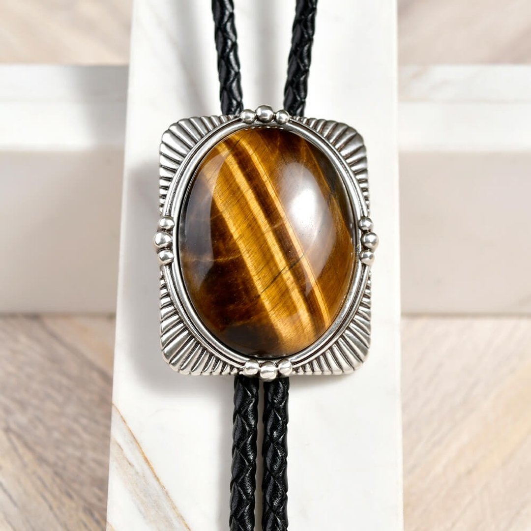 宝玺系列 保罗领带 Bolo Tie 真皮 皮革项链 皮绳领带 长项链 - 领带/领带夹 - 真皮 银色