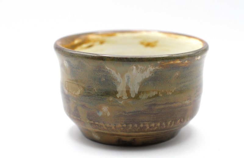 手拉坏山水风景陶瓷抹茶碗/饭碗/苔球座/苔球花器 - 碗 - 陶 咖啡色