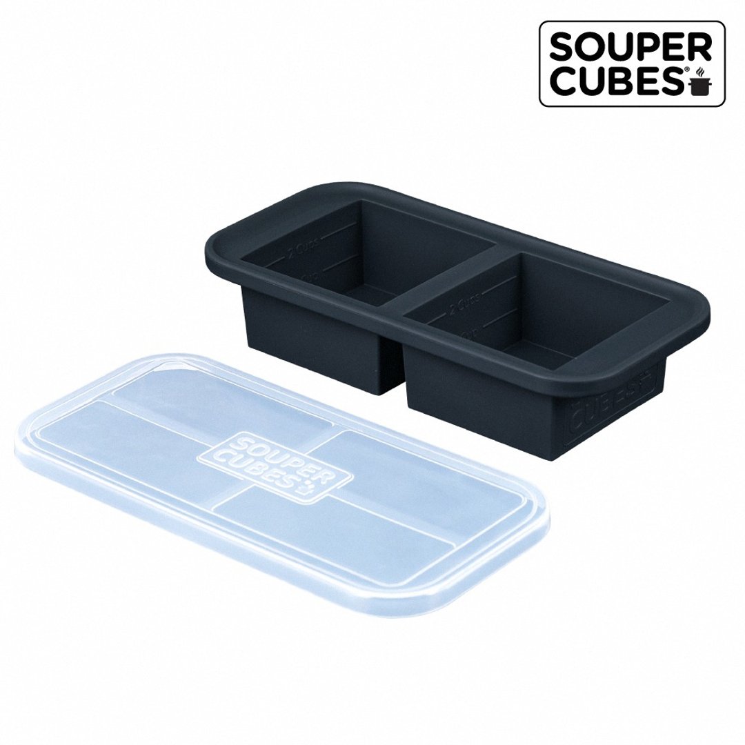 快速出货-【Souper Cubes】多功能食品级硅胶保鲜盒2格_曜石灰 - 便当盒/饭盒 - 硅胶 黑色