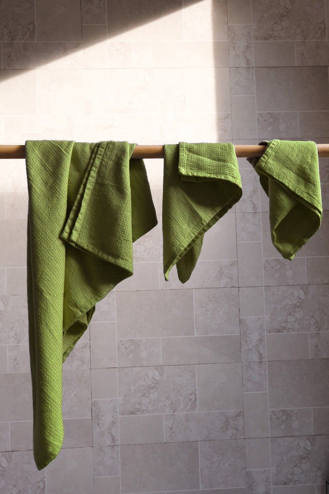 Olive waffle linen bath towels / Linen bath towel set  / Organic flax - 毛巾浴巾 - 亚麻 绿色
