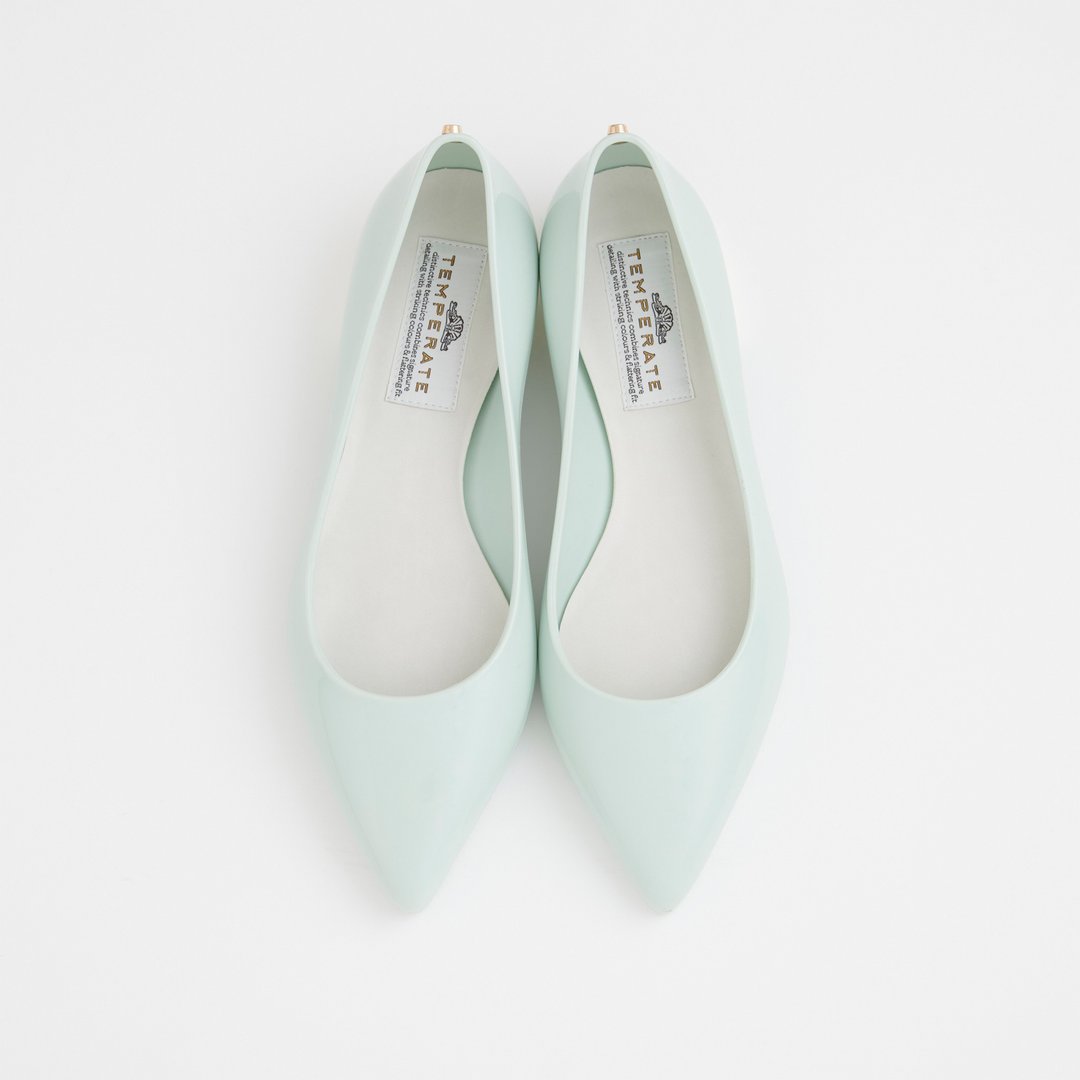 STELLA (MINT) PVC POINTED TOE FLAT SHOES Pointed toe pumps - 高跟鞋 - 防水材质 绿色