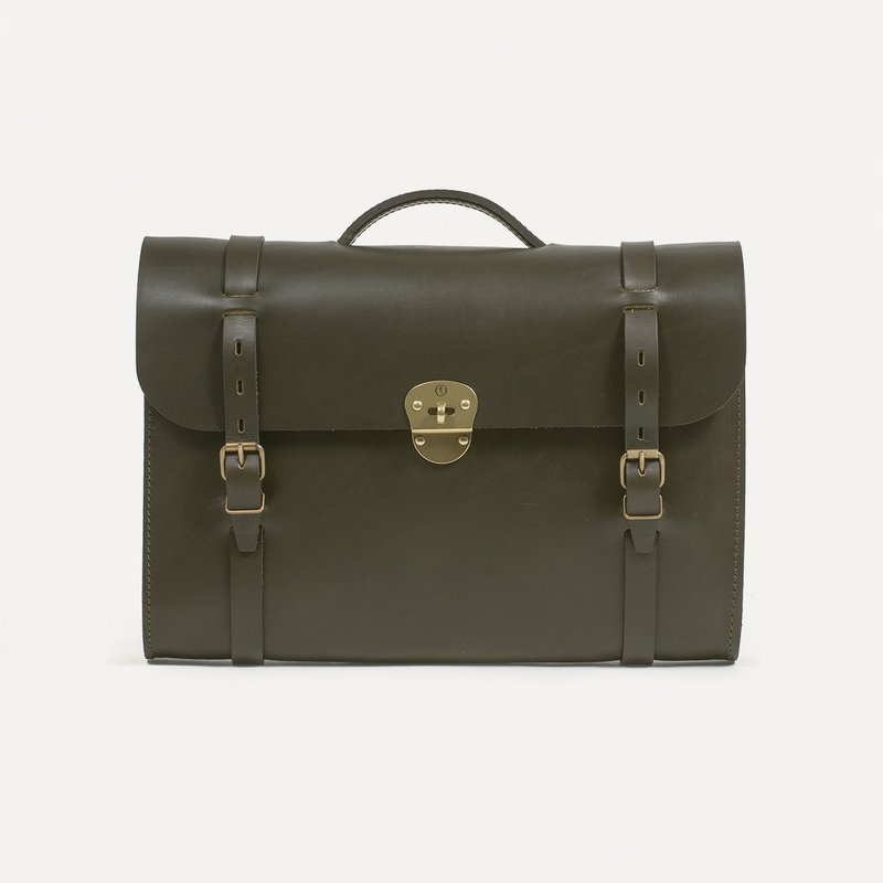 Bleu de Chauffe - Scott 皮革公文包_Khaki / 橄榄绿 - 公文包/医生包 - 真皮 