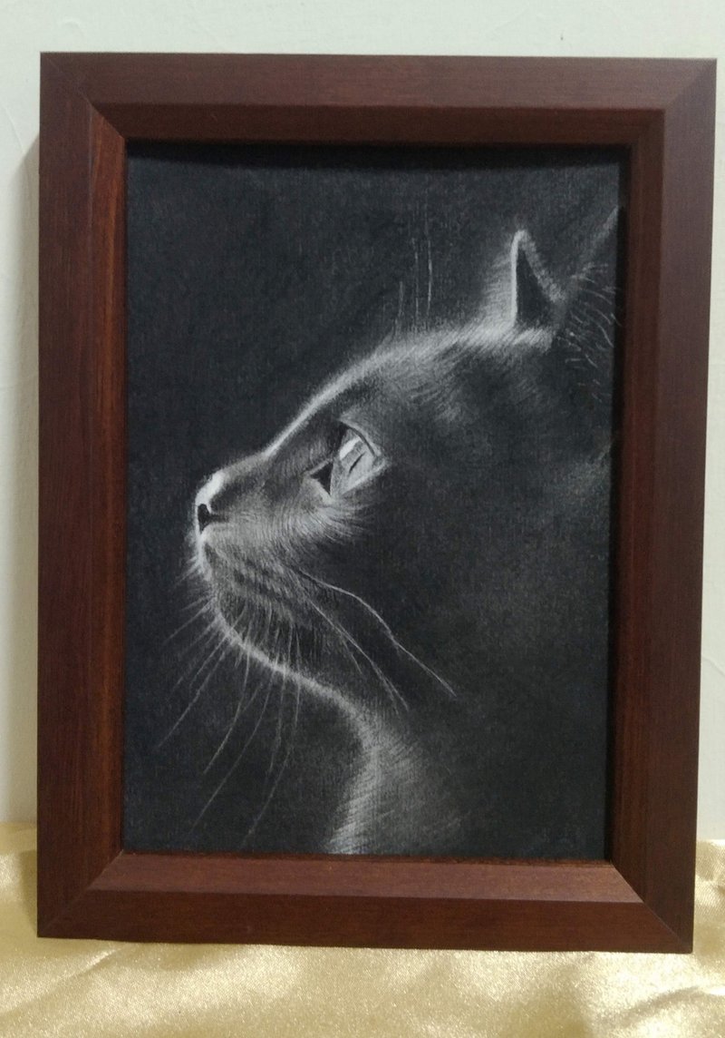 摆设 / 黑猫 / 炭精笔画 / 原稿 / 含框 - 海报/装饰画/版画 - 纸 
