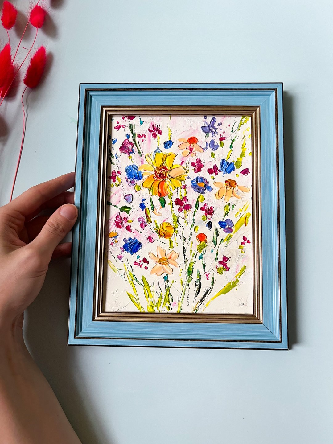Meadow Painting Original Art Floral Painting Impasto Oil Painting - 海报/装饰画/版画 - 其他材质 黄色
