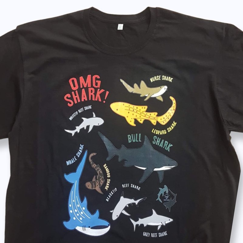 鲨鱼图案 T 恤 - 中性连帽卫衣/T 恤 - 棉．麻 黑色