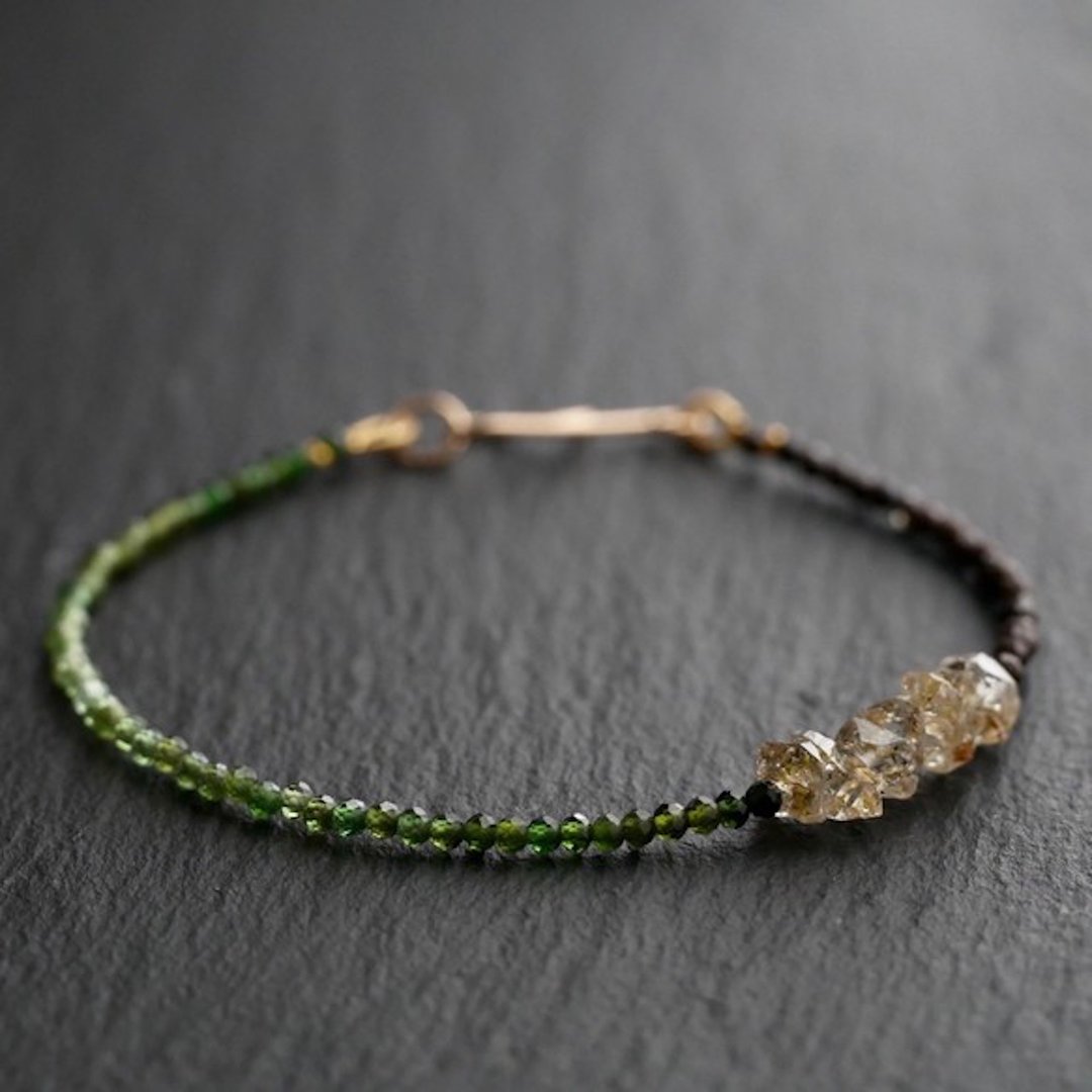 Oil in Quartz& Boulder Opal,Tourmaline asymmetry Bracelet - 手链/手环 - 宝石 绿色