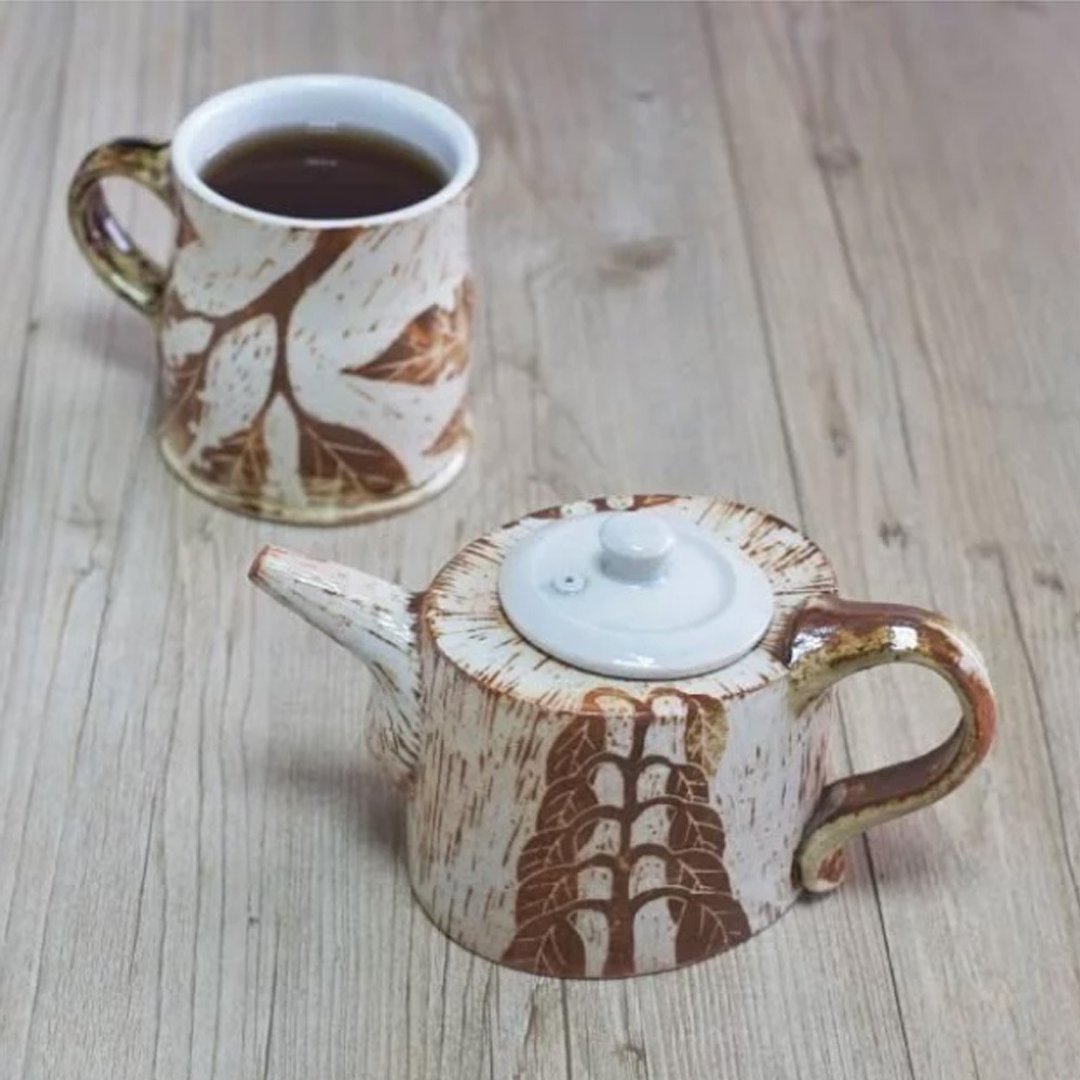 向北九号-植物白釉褐彩剔花茶壶 - 茶具/茶杯 - 其他材质 