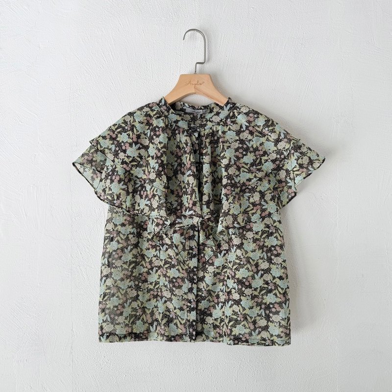 订制系列-双层荷叶圆领开襟上衣(丝棉) - 女装衬衫 - 棉．麻 绿色